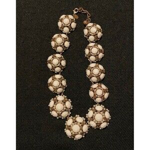 Leslie Danzis Chunky Costume Jewelry Choker Necklace Brass & Creamy Cabochons